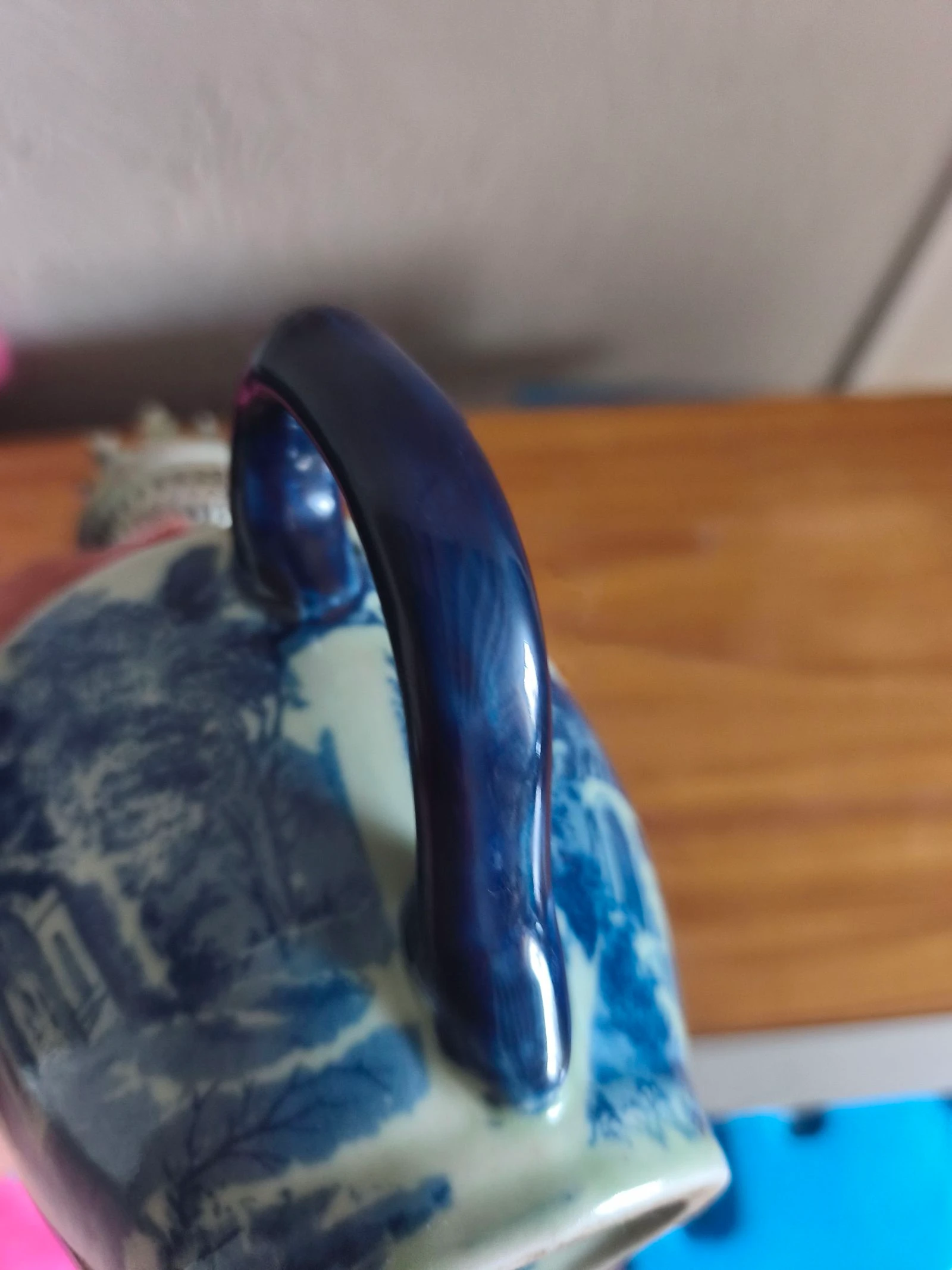 Antigua Lámpara de petróleo en cerámica azul y blanca - Estilo siglo XIX – photo 12